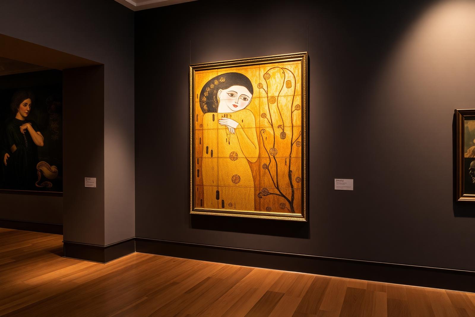Klimt-inspiriertes Gemälde in einer Galerie